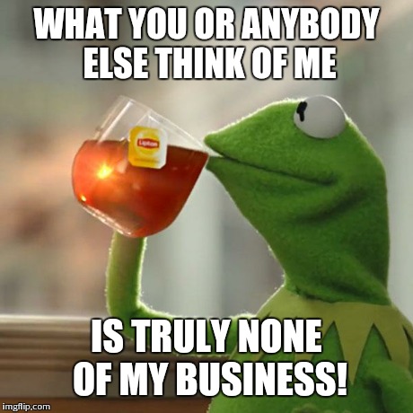 But That's None Of My Business | WHAT YOU OR ANYBODY ELSE THINK OF ME IS TRULY NONE OF MY BUSINESS! | image tagged in memes,but thats none of my business,kermit the frog | made w/ Imgflip meme maker