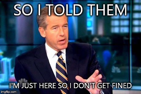 Brian Williams Was There 2 | SO I TOLD THEM I'M JUST HERE SO I DON'T GET FINED | image tagged in memes,brian williams was there 2 | made w/ Imgflip meme maker