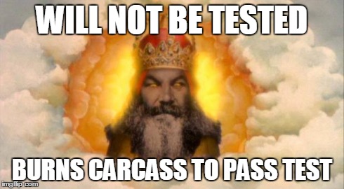 monty python god | WILL NOT BE TESTED BURNS CARCASS TO PASS TEST | image tagged in monty python god | made w/ Imgflip meme maker