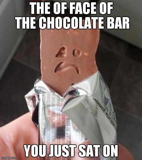 Shakeology Sad Candy Bar | THE OF FACE OF THE CHOCOLATE BAR YOU JUST SAT ON | image tagged in shakeology sad candy bar | made w/ Imgflip meme maker