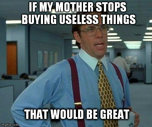 That Would Be Great Meme | IF MY MOTHER STOPS BUYING USELESS THINGS THAT WOULD BE GREAT | image tagged in memes,that would be great | made w/ Imgflip meme maker