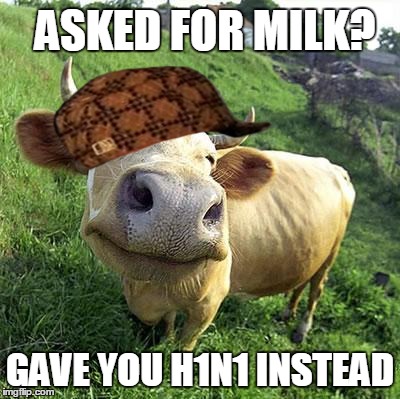 Cow | ASKED FOR MILK? GAVE YOU H1N1 INSTEAD | image tagged in cow,scumbag | made w/ Imgflip meme maker