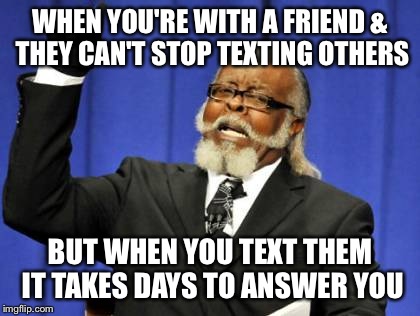 Too Damn High Meme | WHEN YOU'RE WITH A FRIEND & THEY CAN'T STOP TEXTING OTHERS BUT WHEN YOU TEXT THEM IT TAKES DAYS TO ANSWER YOU | image tagged in memes,too damn high | made w/ Imgflip meme maker