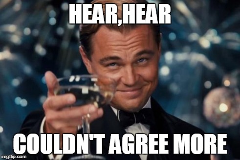 Leonardo Dicaprio Cheers Meme | HEAR,HEAR COULDN'T AGREE MORE | image tagged in memes,leonardo dicaprio cheers | made w/ Imgflip meme maker