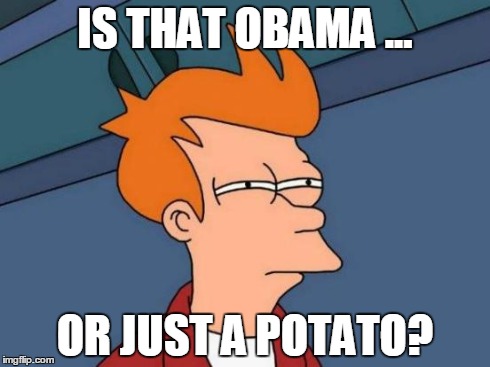 Futurama Fry Meme | IS THAT OBAMA ... OR JUST A POTATO? | image tagged in memes,futurama fry | made w/ Imgflip meme maker