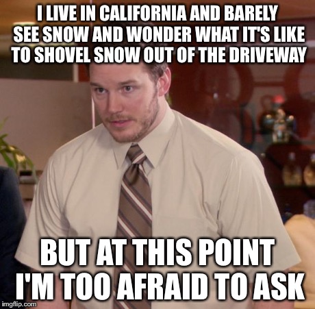 Afraid To Ask Andy | I LIVE IN CALIFORNIA AND BARELY SEE SNOW AND WONDER WHAT IT'S LIKE TO SHOVEL SNOW OUT OF THE DRIVEWAY BUT AT THIS POINT I'M TOO AFRAID TO AS | image tagged in memes,afraid to ask andy | made w/ Imgflip meme maker