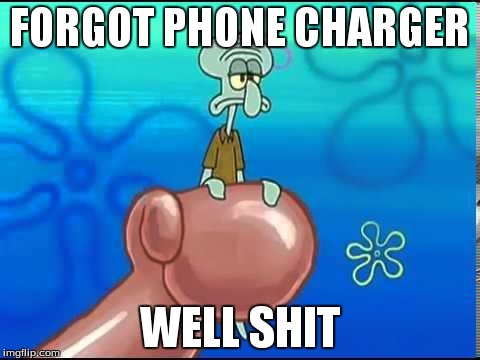 FORGOT PHONE CHARGER WELL SHIT | image tagged in squidward shit | made w/ Imgflip meme maker