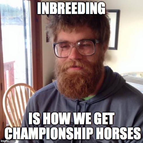 I just shaved yesterday guy | INBREEDING IS HOW WE GET CHAMPIONSHIP HORSES | image tagged in i just shaved yesterday guy | made w/ Imgflip meme maker