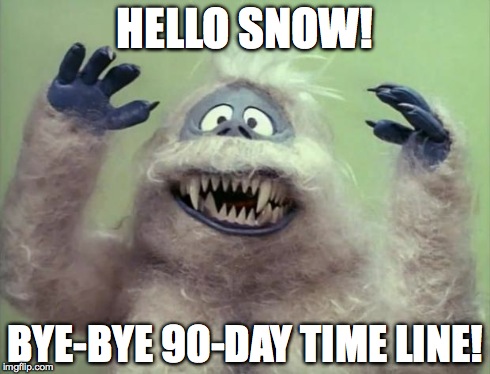 Abominable Snowman | HELLO SNOW! BYE-BYE 90-DAY TIME LINE! | image tagged in abominable snowman | made w/ Imgflip meme maker