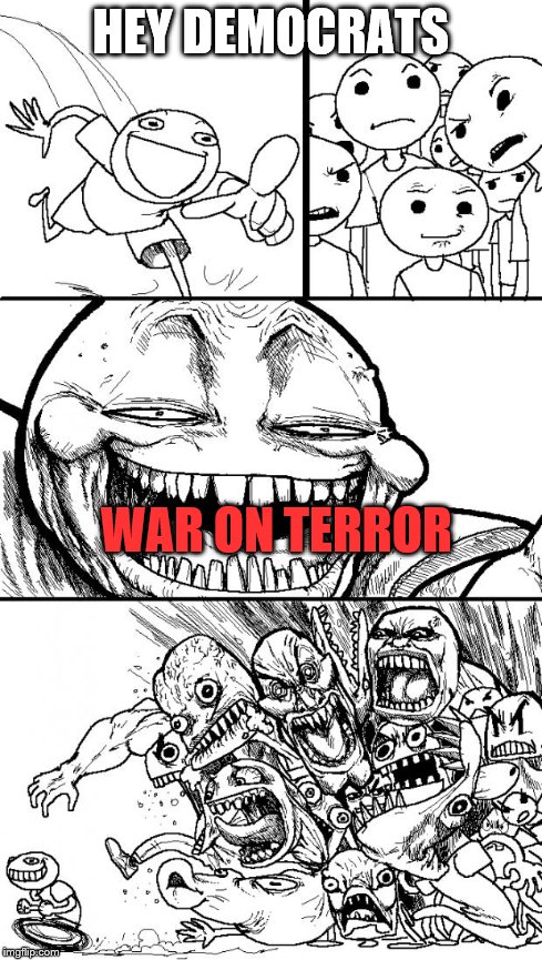 Hey Internet | HEY DEMOCRATS WAR ON TERROR | image tagged in memes,hey internet | made w/ Imgflip meme maker