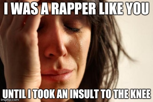 First World Problems | I WAS A RAPPER LIKE YOU UNTIL I TOOK AN INSULT TO THE KNEE | image tagged in memes,first world problems | made w/ Imgflip meme maker