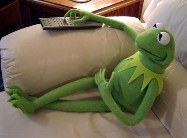 High Quality Kermit on couch with remote Blank Meme Template