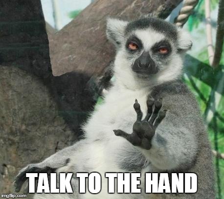 Stoner Lemur | TALK TO THE HAND | image tagged in memes,stoner lemur | made w/ Imgflip meme maker
