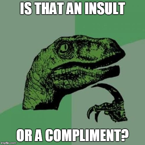 Philosoraptor Meme | IS THAT AN INSULT OR A COMPLIMENT? | image tagged in memes,philosoraptor | made w/ Imgflip meme maker