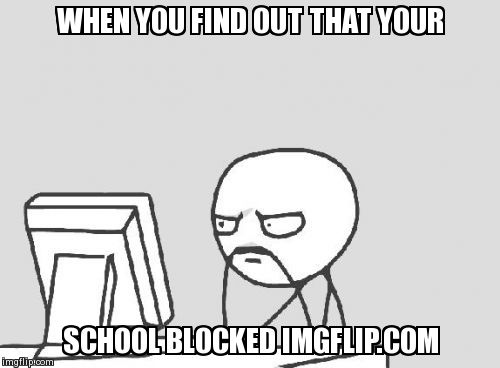Computer Guy Meme | WHEN YOU FIND OUT THAT YOUR  SCHOOL BLOCKED IMGFLIP.COM | image tagged in memes,computer guy | made w/ Imgflip meme maker