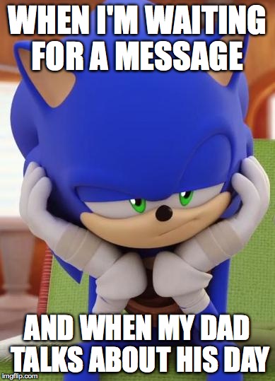 Disappointed Sonic | WHEN I'M WAITING FOR A MESSAGE AND WHEN MY DAD TALKS ABOUT HIS DAY | image tagged in disappointed sonic | made w/ Imgflip meme maker