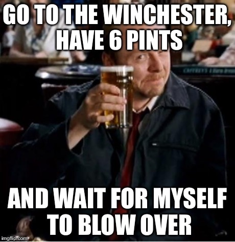 Winchester | GO TO THE WINCHESTER, HAVE 6 PINTS AND WAIT FOR MYSELF TO BLOW OVER | image tagged in winchester | made w/ Imgflip meme maker