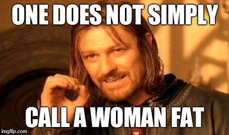 We go batsh-- crazy. | ONE DOES NOT SIMPLY CALL A WOMAN FAT | image tagged in memes,one does not simply | made w/ Imgflip meme maker