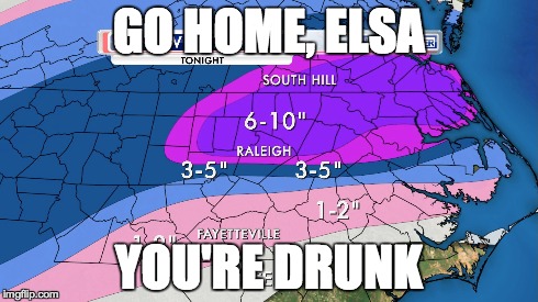 NC snowpocalypse | GO HOME, ELSA YOU'RE DRUNK | image tagged in snow,snowpocalypse,frozen | made w/ Imgflip meme maker