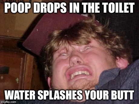 WTF | POOP DROPS IN THE TOILET WATER SPLASHES YOUR BUTT | image tagged in memes,wtf | made w/ Imgflip meme maker