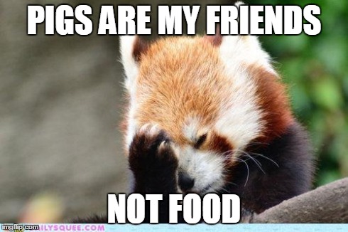 Redpanda Facepalm | PIGS ARE MY FRIENDS NOT FOOD | image tagged in redpanda facepalm | made w/ Imgflip meme maker
