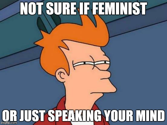 Futurama Fry Meme | NOT SURE IF FEMINIST OR JUST SPEAKING YOUR MIND | image tagged in memes,futurama fry | made w/ Imgflip meme maker