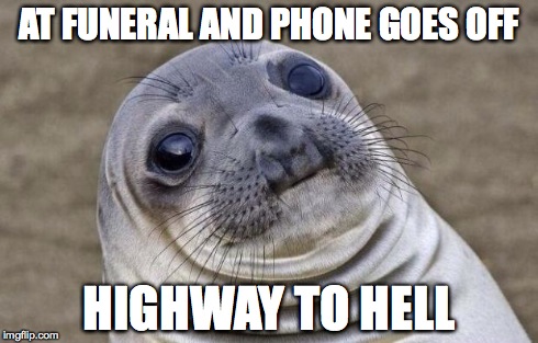 Awkward Moment Sealion | AT FUNERAL AND PHONE GOES OFF HIGHWAY TO HELL | image tagged in memes,awkward moment sealion | made w/ Imgflip meme maker