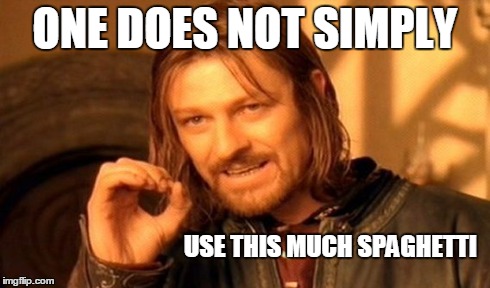 One Does Not Simply | ONE DOES NOT SIMPLY USE THIS MUCH SPAGHETTI | image tagged in memes,one does not simply | made w/ Imgflip meme maker