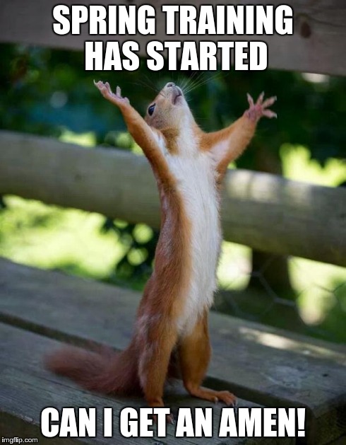 Happy Squirrel | SPRING TRAINING HAS STARTED CAN I GET AN AMEN! | image tagged in happy squirrel | made w/ Imgflip meme maker