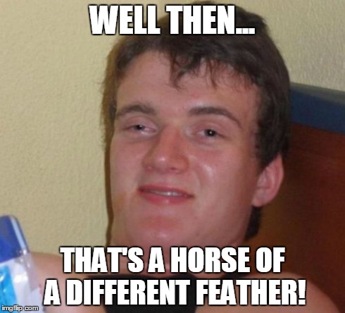 10 Guy Meme | WELL THEN... THAT'S A HORSE OF A DIFFERENT FEATHER! | image tagged in memes,10 guy | made w/ Imgflip meme maker