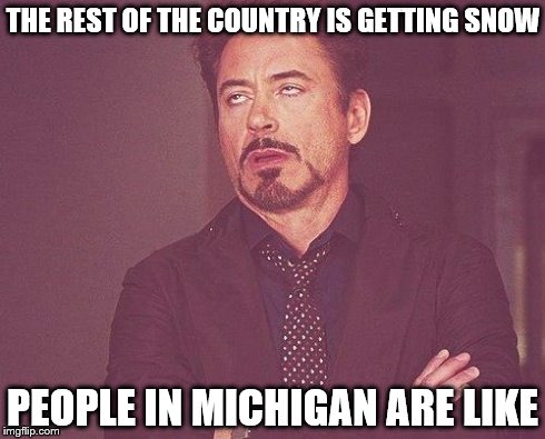 Tony stark | THE REST OF THE COUNTRY IS GETTING SNOW PEOPLE IN MICHIGAN ARE LIKE | image tagged in tony stark | made w/ Imgflip meme maker