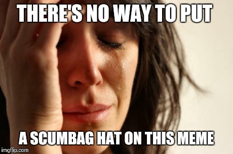 First World Problems | THERE'S NO WAY TO PUT A SCUMBAG HAT ON THIS MEME | image tagged in memes,first world problems | made w/ Imgflip meme maker