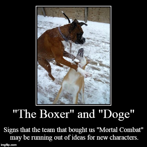 Mortal Combat | image tagged in funny,demotivationals,dogs,doge,mortal kombat,boxers | made w/ Imgflip demotivational maker