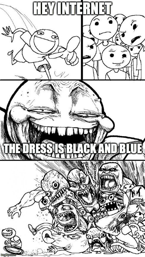 Hey Internet Meme | HEY INTERNET THE DRESS IS BLACK AND BLUE | image tagged in memes,hey internet | made w/ Imgflip meme maker