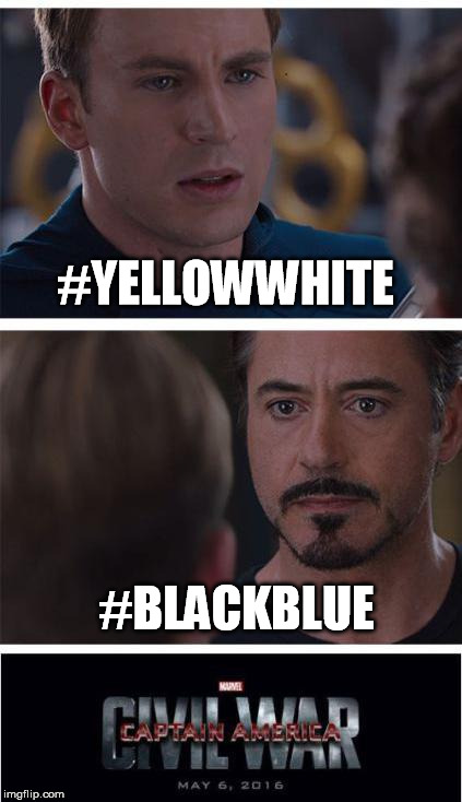 Marvel Civil War 1 Meme | #YELLOWWHITE #BLACKBLUE | image tagged in marvel civil war | made w/ Imgflip meme maker