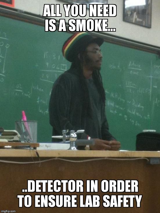 Rasta Science Teacher | ALL YOU NEED IS A SMOKE... ..DETECTOR IN ORDER TO ENSURE LAB SAFETY | image tagged in memes,rasta science teacher | made w/ Imgflip meme maker
