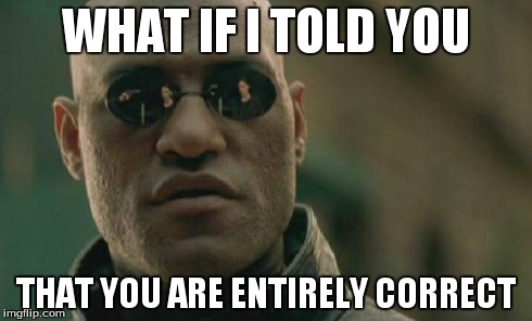 Matrix Morpheus Meme | WHAT IF I TOLD YOU THAT YOU ARE ENTIRELY CORRECT | image tagged in memes,matrix morpheus | made w/ Imgflip meme maker