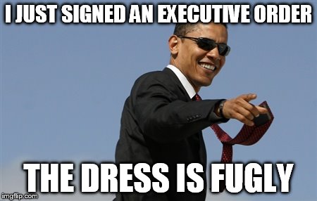 Cool Obama | I JUST SIGNED AN EXECUTIVE
ORDER THE DRESS IS FUGLY | image tagged in memes,cool obama | made w/ Imgflip meme maker