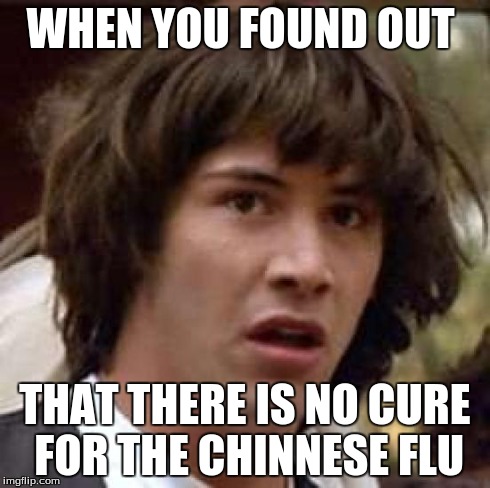 Conspiracy Keanu Meme | WHEN YOU FOUND OUT THAT THERE IS NO CURE FOR THE CHINNESE FLU | image tagged in memes,conspiracy keanu | made w/ Imgflip meme maker
