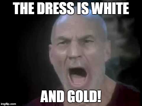 The dress. | THE DRESS IS WHITE AND GOLD! | image tagged in dress,white and gold | made w/ Imgflip meme maker