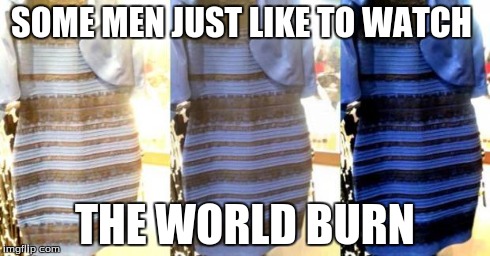 SOME MEN JUST LIKE TO WATCH THE WORLD BURN | image tagged in the dress that broke the internet | made w/ Imgflip meme maker