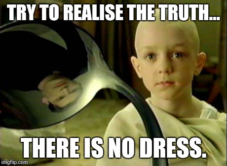 Spoon matrix | TRY TO REALISE THE TRUTH... THERE IS NO DRESS. | image tagged in spoon matrix,blue dress | made w/ Imgflip meme maker