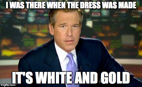 Brian Williams Was There | I WAS THERE WHEN THE DRESS WAS MADE IT'S WHITE AND GOLD | image tagged in memes,brian williams was there | made w/ Imgflip meme maker