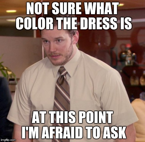 Afraid To Ask Andy Meme | NOT SURE WHAT COLOR THE DRESS IS AT THIS POINT I'M AFRAID TO ASK | image tagged in memes,afraid to ask andy | made w/ Imgflip meme maker