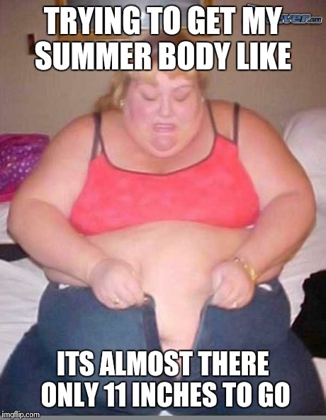 fat girl meme | TRYING TO GET MY SUMMER BODY LIKE ITS ALMOST THERE ONLY 11 INCHES TO GO | image tagged in fat girl meme | made w/ Imgflip meme maker