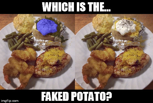 Faked Potato | WHICH IS THE... FAKED POTATO? | image tagged in faked potato,blue,black,white,yellow,dress | made w/ Imgflip meme maker
