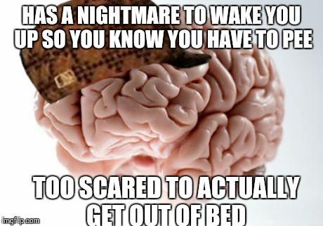 Scumbag Brain Meme | HAS A NIGHTMARE TO WAKE YOU UP SO YOU KNOW YOU HAVE TO PEE TOO SCARED TO ACTUALLY GET OUT OF BED | image tagged in memes,scumbag brain | made w/ Imgflip meme maker