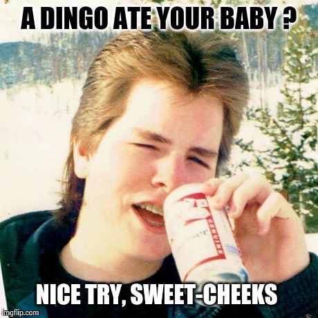 Eighties Teen | A DINGO ATE YOUR BABY ? NICE TRY, SWEET-CHEEKS | image tagged in memes,eighties teen | made w/ Imgflip meme maker