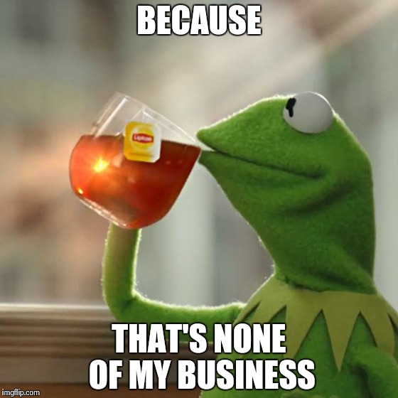 But That's None Of My Business Meme | BECAUSE THAT'S NONE OF MY BUSINESS | image tagged in memes,but thats none of my business,kermit the frog | made w/ Imgflip meme maker