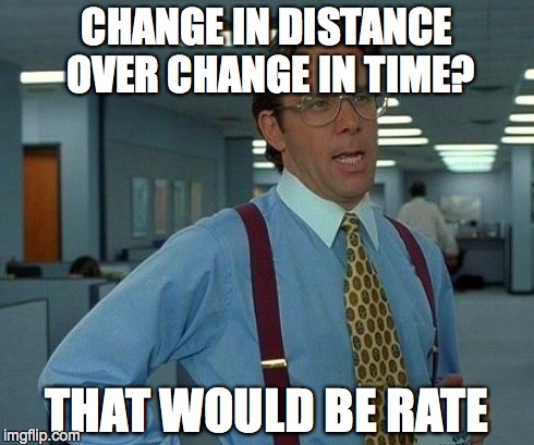 That Would Be Great Meme | CHANGE IN DISTANCE OVER CHANGE IN TIME? THAT WOULD BE RATE | image tagged in memes,that would be great | made w/ Imgflip meme maker